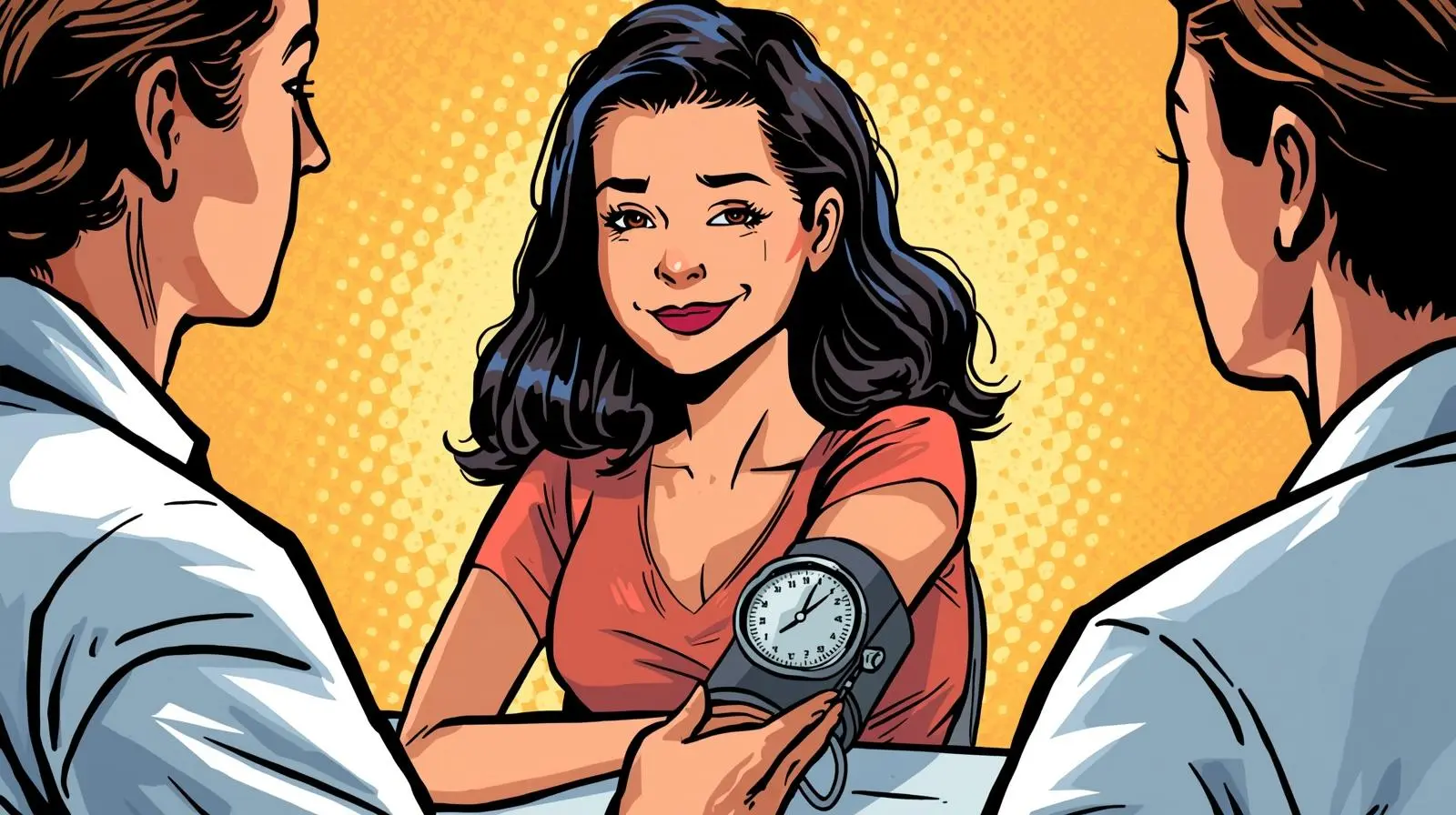 A Picture Showing A Female Getting Blood Pressure Testcomic Version